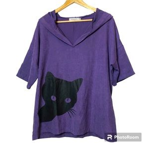 Misslook Hooded Top Womens Extra Large Short Sleeve Shirt Graphic Print Cat